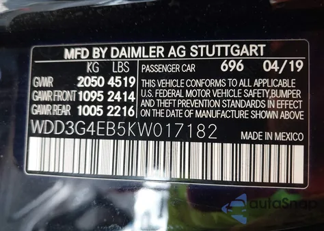 2019 Mercedes-Benz A 220 из США, поврежденный, VIN WDD3G4EB5KW017182